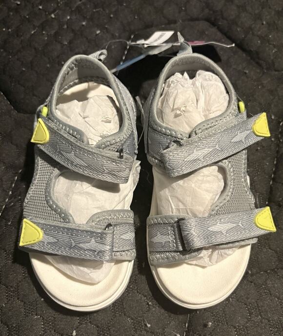 OshKosh B'gosh Other - OshKosh B'gosh Gray Yellow Strappy Hook & Loop Sandals Kids US 9